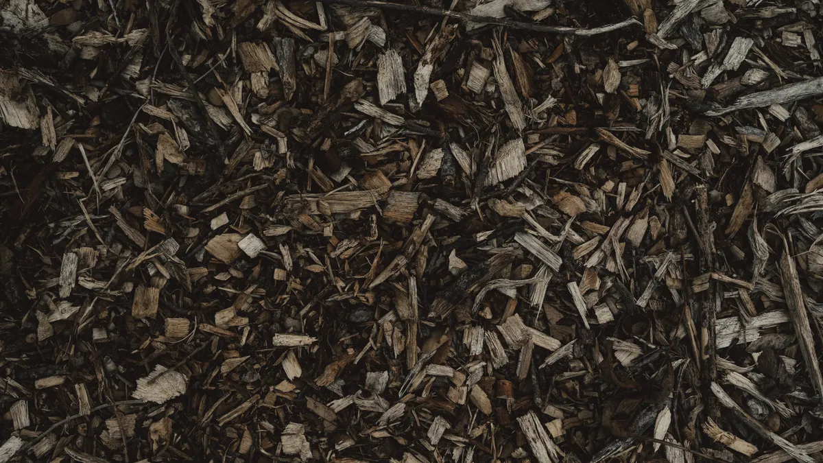 Close-up of dark wood mulch chips
