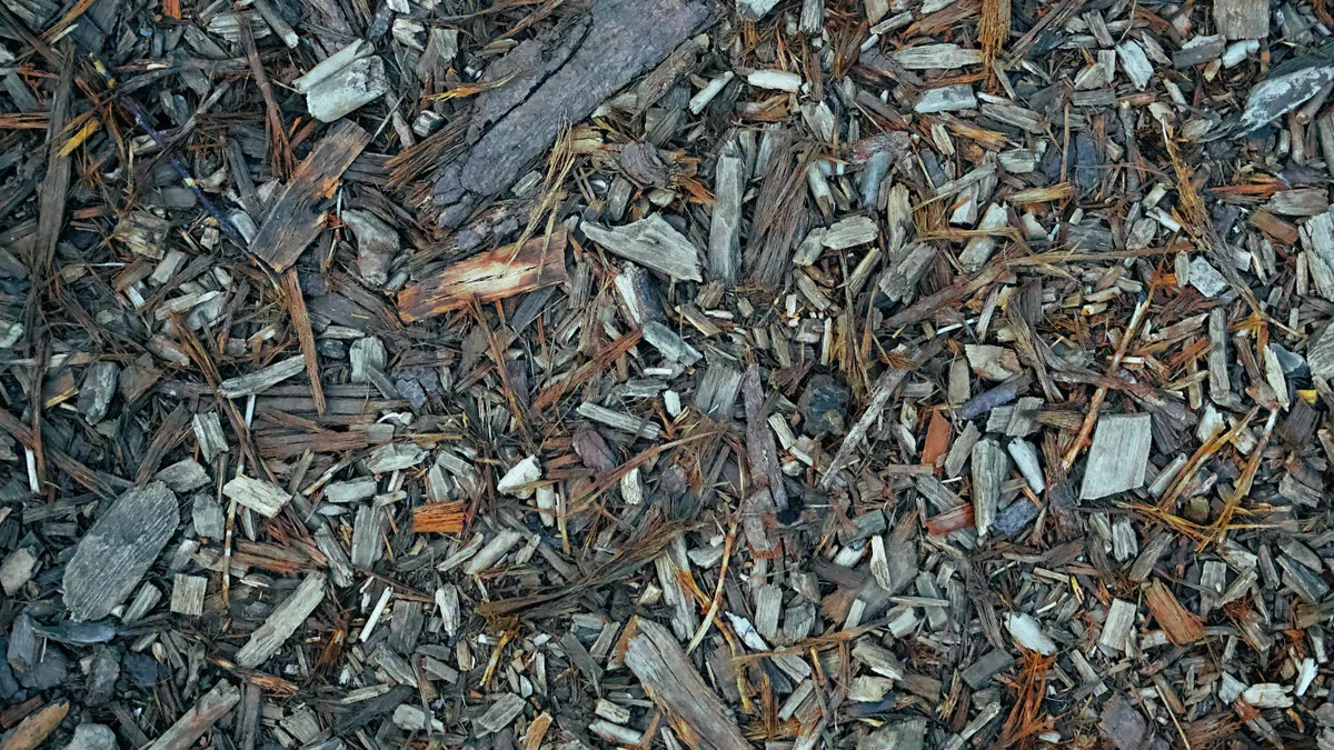 Close-up of wood chip mulch
